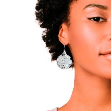 Imagem de Brinco Luxo Bola de Natal Globo Boate Prateado Festa Glamour - anjo da