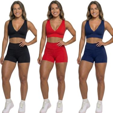 Imagem de KIT 3 Conjunto Top Com Bojo E Short Suplex Vekyo Roupa Para Academia Moda Fitness Musculação-Feminino