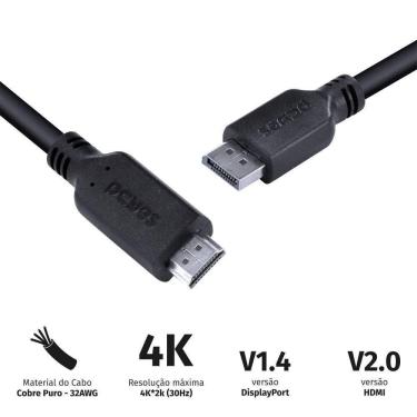 Imagem de Cabo Displayport Macho P- Hdmi 2.0 2m