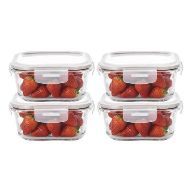 Imagem de 4 Pote Hermético de Vidro Quadrado Com Tampa 520ml Alimentos - Aratem