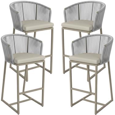 Imagem de 04 Banquetas Noronha Em Alumínio E Corda Náutica Trama Prata