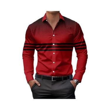 Imagem de Camisa Casual Listrada Moderna Masculina, Ajuste Regular, Manga Longa,