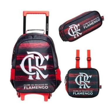 Imagem de Kit Mochila Com Carrinho Rodas com alça com Lancheira e Estojo Flamengo-Unissex