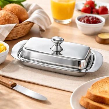 Imagem de Manteigueira Retangular Funda Aço Inox com Tampa Prateada - Losan