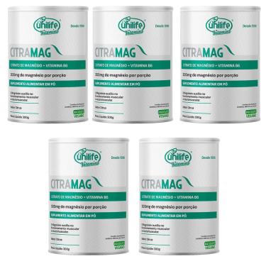 Imagem de Kit 5 Citrato De Magnésio + Vitamina B6 Citramag 5x300g Sabor Citrus Unilife-Unissex