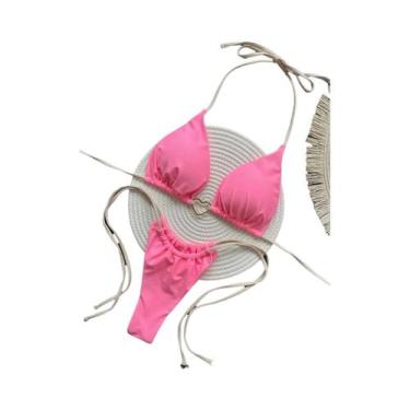 Imagem de Conjunto De Biquíni Sexy Feminino Em Cor Sólida Com Alças, Dois Peças,