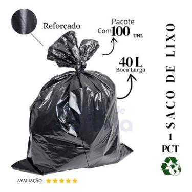 Imagem de Saco De Lixo 40 Litros Reforçado Preto - 100 Unidades Cor P - Higipack