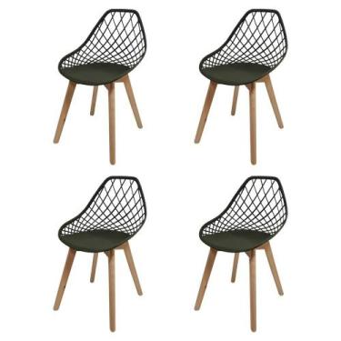 Imagem de Conjunto 4 Cadeiras Kaila PP Verde Musgo Pés Madeira Design para Sala,