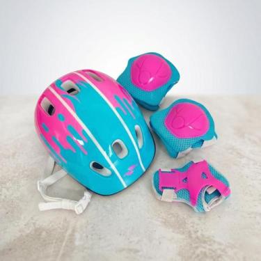 Imagem de Kit Proteção Infantil Capacete Cotoveleira Joelheira Para Patins Skate