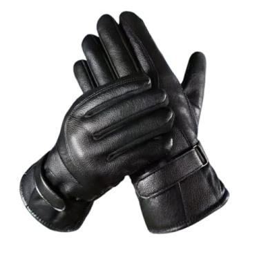 Imagem de Luva De Couro Pu Térmica Forrada Antiderrapante Motoqueiro Motociclista Unissex Com Ajuste No Punho Para Inverno Frio Vento Direção Esportes Motocicleta Feminina E Masculina Em Dias Frios Preto