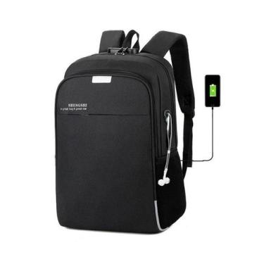 Imagem de Mochila Notebook Impermeavel Com Usb Anti Furto Cadeado - RPC, Preta