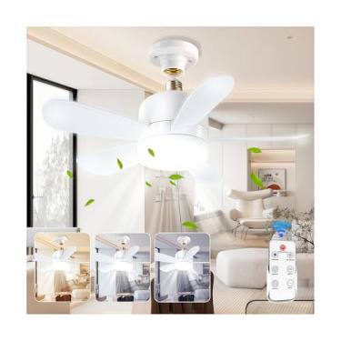 Imagem de Luz de ventilador de tomada com controle remoto e extensor de saída, 40,6 cm, ventilador de teto rosqueado sem fio, velocidade regulável, para garagem, sala de ferramentas, quarto, dormitório