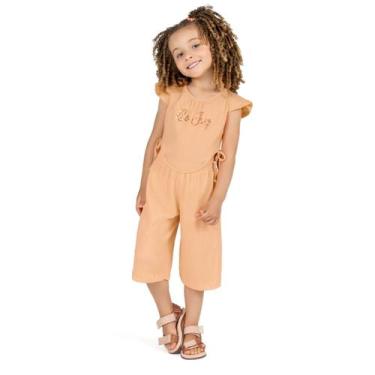 Imagem de Macacão Infantil Verão Malha Paris Salmão  4 a 8 - Angerô, 8, Creme