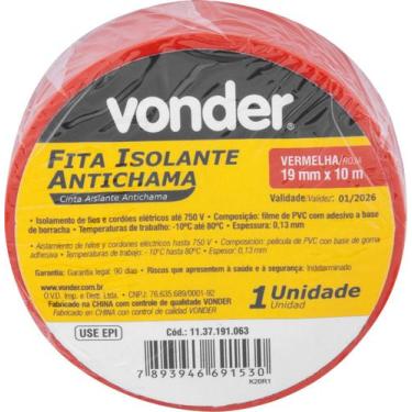 Imagem de Kit 03 unidades Fita Isolante Vonder 10 metros Colorida Escolher a Cor