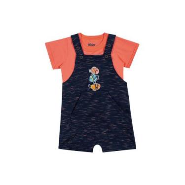 Imagem de Macacão com Camiseta Infantil Menino Verão - Elian Laranja/Marinho, La