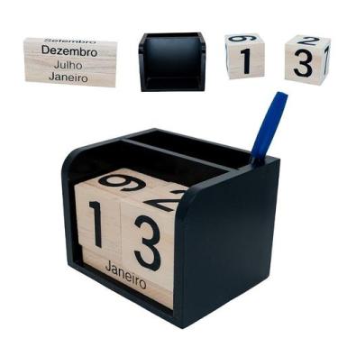 Imagem de Calendário Mesa Madeira Dia Mês Importado Cubos Escritório - Golden Ri