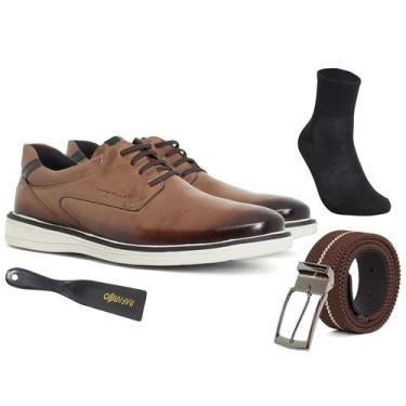 Imagem de Kit 4 em 1 Sapato Social Masculino Rafarillo Couro Confortável Meia Ci