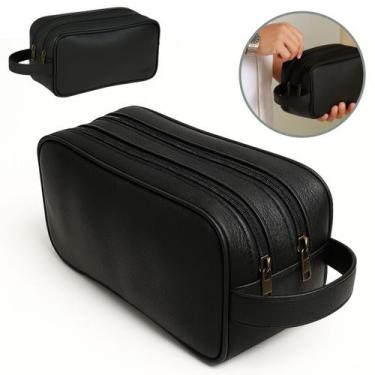 Imagem de Necessaire Masculina Couro Grande bolsa porta objeto viagem 2 divisóri