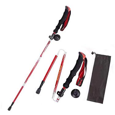 Imagem de Bastão Dobrável Tático Feminino Bengala Bengala Caminhada Trilha Equipamento de Caminhada Bengala (Vermelho, Reto)