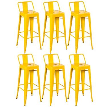 Imagem de Loft7, Kit 6 Banquetas Iron Tolix Design Industrial em Aço Carbono 76 cm Alta Com Encosto Vintage Elegante e Versátil Cozinha Bar Sala de Jantar Varanda Gourmet, Amarelo