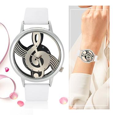 Imagem de Relógio de pulso analógico de quartzo com pulseira de poliuretano, confortável de usar, 2 cores, masculino, para mulheres e meninos e meninas (branco)