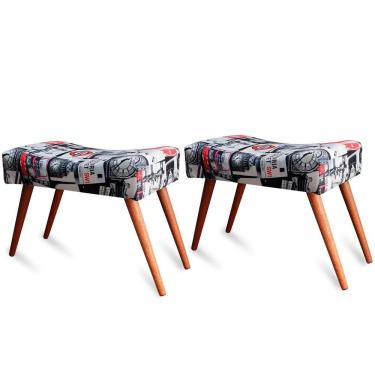 Imagem de Kit 2 Puff Cama inBox Londres Retangular com Pés em Madeira Maciça Tecido Suede