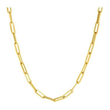 Imagem de Cordão Corrente Masculina 70Cm Elo Quadrado Aço Banhado Ouro