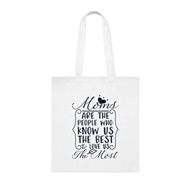 Imagem de A sacola Moms Love Us The Most (Mãe nos amam) presente para mãe, bolsa de ombro para mãe, bolsas reutilizáveis para mãe, presente para mãe da filha favorita, filho e filhos, Branco