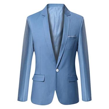 Imagem de Blazer masculino casual de caimento justo, um botão, manga comprida, Azul claro, XX-Large