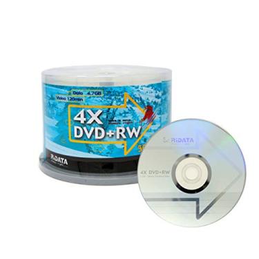 Imagem de Pacote com 50 discos de mídia graváveis em branco regraváveis com o logotipo prata Ridata DVD+RW 4X 4,7 GB e DVD Plus RW