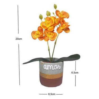 Imagem de Mini Orquidea Com Vaso Cimento 20cm Planta Artificial Flor - Multia