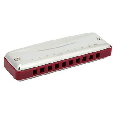 Imagem de Gaita diatônica ABS de 10 furos, instrumento de sopro de resina aço inoxidável Blues Deluxe Gaita adulta, crianças iniciantes adolescentes (vermelho)