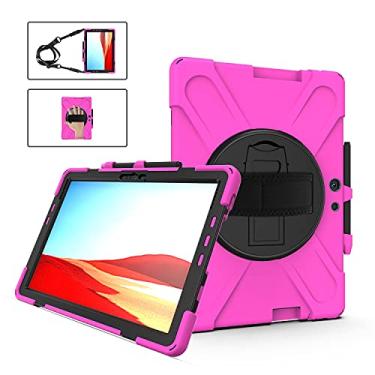 Imagem de Acessórios para tablets Para o Microsoft Surface Pro X à prova de choque colorido de silicone + PC de proteção com suporte e alça de mão e alça de ombro e caneta