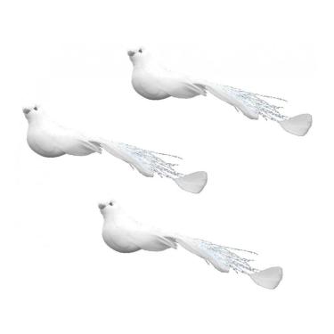 Imagem de kit 3 Pombinhas Brancas 13cm Enfeite Natal - Magizi - 13cm - Branco