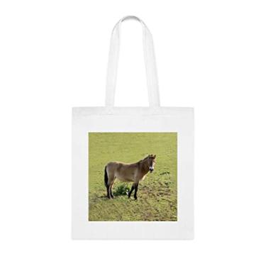 Imagem de Przewalskis Bolsa para cavalo, presente divertido, bolsa de ombro, bolsas reutilizáveis, cesta de Natal de aniversário, ideia de presente, Branco