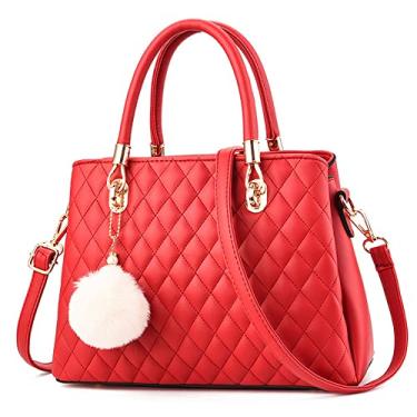 Imagem de Bolsa de mão feminina grande com alça superior para bolsas transversais de couro acolchoadas, moda casual bolsa de ombro, Vermelho