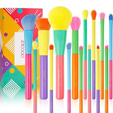 Imagem de Docolor Pincéis de maquiagem 15 peças conjunto de pincéis de maquiagem colorido presente premium base Kabuki sintética mistura pó facial corretivos sombra pincel de maquiagem profissional