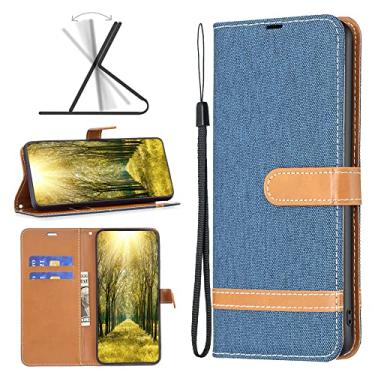 Imagem de Capas de telefone jeans fashion Samsung Galaxy A14 A 14 5G capa de couro slots de cartão de luxo clipe de carteira à prova de choque capa de telefone Samsung A14 5G capas (azul claro, Samsung A14 5G)