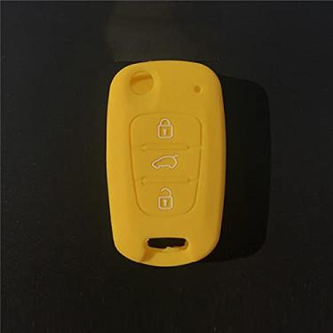 Imagem de YJADHU Capa de silicone para chave de carro, apto para Kia Ceed RIO4 K2 K5 Sportage Sorento Hyundai Solaris i20 i30 i35 iX20 iX35 Solaris Verna, amarelo