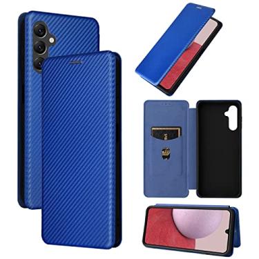 Imagem de Capas de telefone de fibra de carbono de luxo Samsung Galaxy A14 5G capa de couro porta-cartões de visita clipe de carteira à prova de choque capa de telefone Samsung A14 5G capas (azul, Samsung A14 5G)