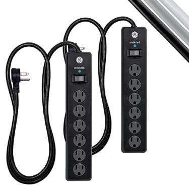 Imagem de GE Protetor de sobretensão com 6 tomadas, cabo de extensão de 1,2 m, tira de energia, 800 Joules, capas de segurança que giram para fechar, certificação UL, preto, 54635
