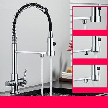 Imagem de Filtro de água de cozinha preto filtrado Torneiras de cozinha com filtro de bico duplo misturador Purificação de água Guindaste de água para cozinha, cromado