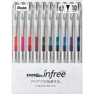 Imagem de Pentel Caneta esferogr fica retr til de tinta gel, EnerGel Infree, ponta fina 0,7 mm, 10 cores