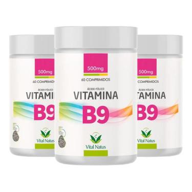 Imagem de Kit 3 Vitamina B9 - Ácido Fólico 600Mcg - 3X60 Comprs - Vital Natus