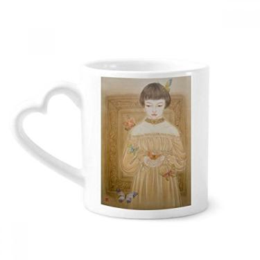 Imagem de Vestido de borboleta de beleza com pintura chinesa Caneca de café de cerâmica copo de coração de vidro