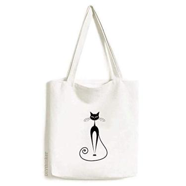 Imagem de Bolsa de lona elegante preta para amantes de gatos com desenho de animal bolsa de compras casual