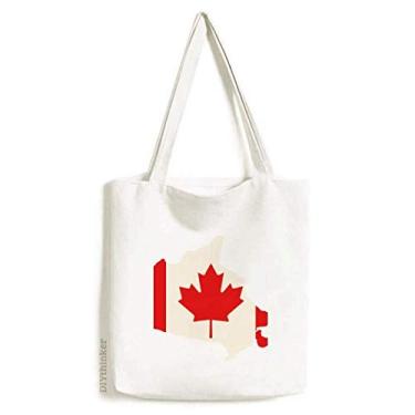 Imagem de Bolsa de lona com símbolo de folha de bordo vermelho bandeira do Canadá bolsa de compras casual bolsa de mão