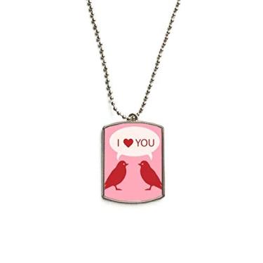 Imagem de DIYthinker Colar com pingente de corrente de aço inoxidável rosa vermelho do Dia dos Namorados Love Birds