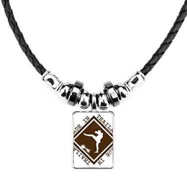 Imagem de DIYthinker Colar de arte de boxe Make in Thailand com pingente de corda de couro