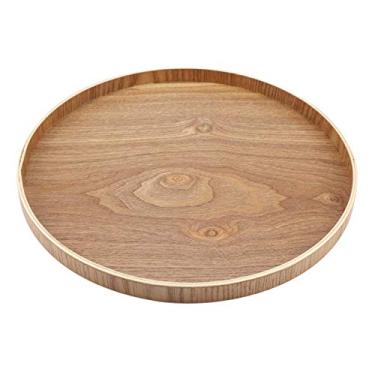 Imagem de Bandeja de mesa redonda de madeira de madeira para conjunto de chá, frutas, doces, decoração de casa, mesa de café, sala de estar (33 cm)